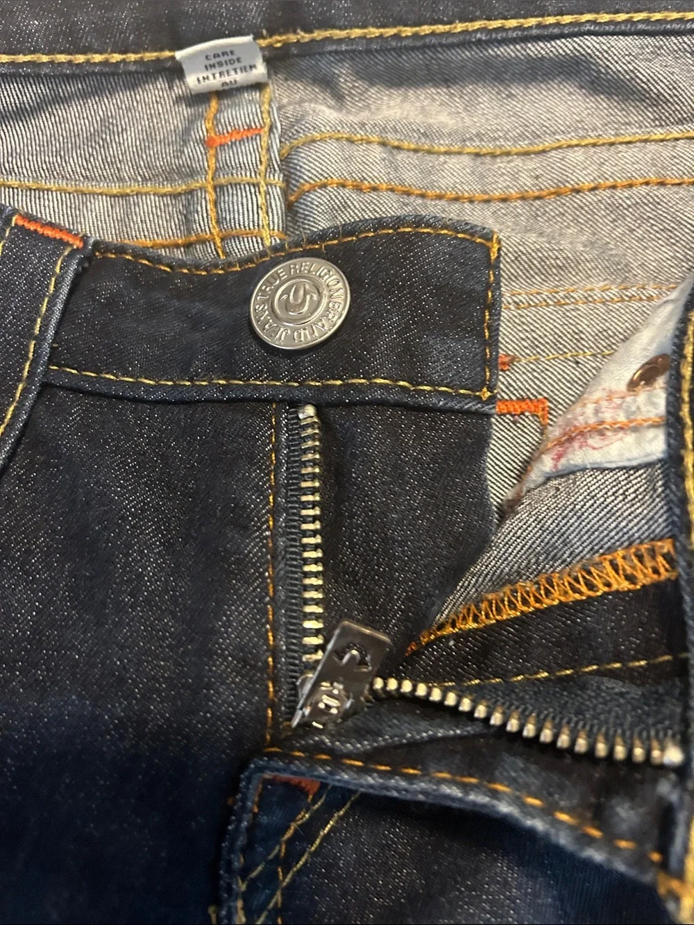 Vintage True Religion Dark Indigo Denim Jeans Contrast Stitching Button Pockets - Picture 9 of 14